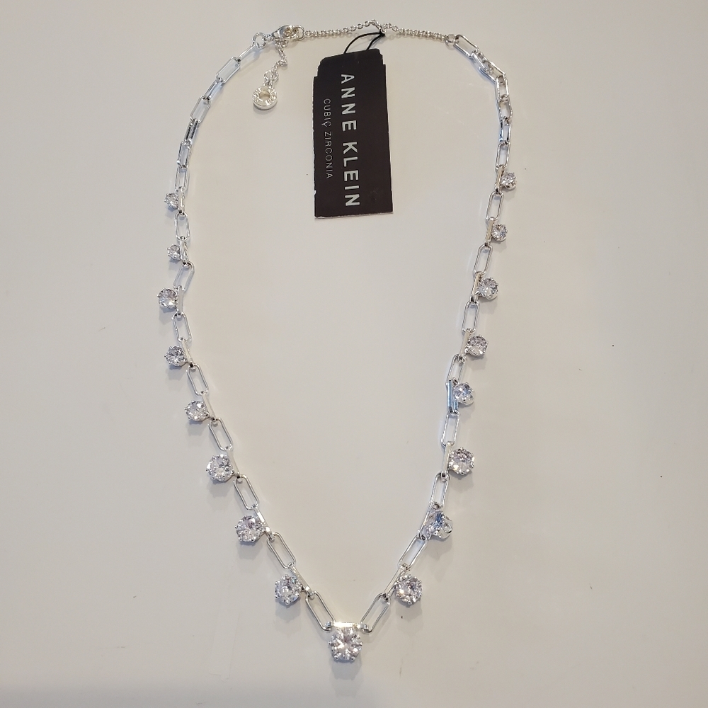 Anne Klein Silver-Tone Crystal Paperclip Link Collar Necklace, 16" + 3" extender
